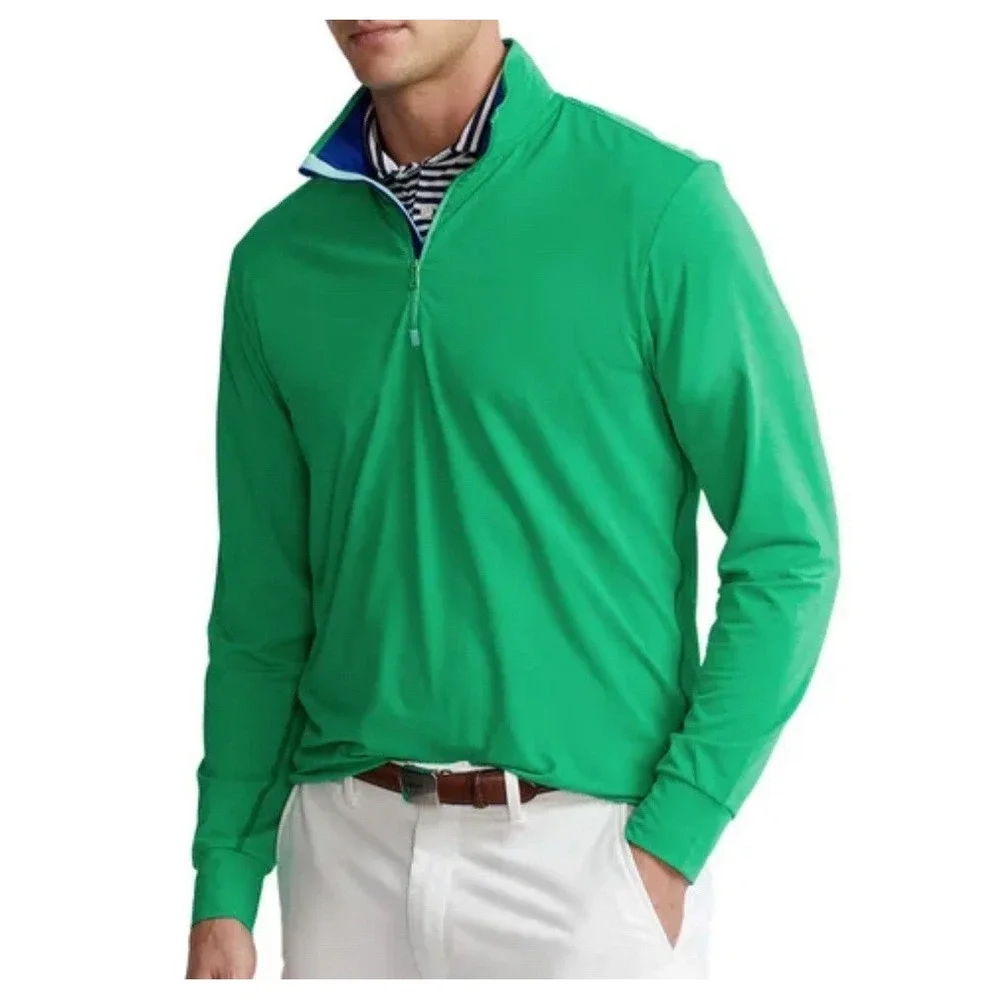 Polo Golf Ralph Lauren‎ Solid Stretch Peached Jersey Half Zip Cabo Green MEDIUM